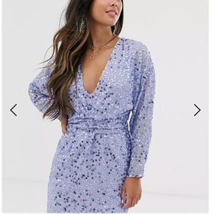 ASOS Petite Mini Wrap Dress Size 6 Long Sleeve